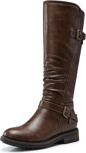 SHIBEVER Women's Knee High Boots Comfortable Round Toe Low Heel Tall Booties with Side Zipper Fall Winter Dressy Shoes in Saudi Arabia