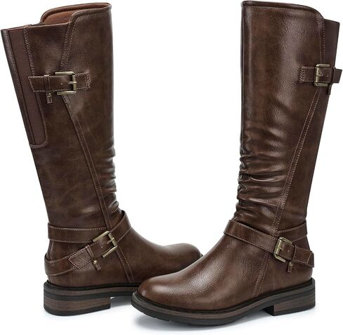 SHIBEVER Women's Knee High Boots Comfortable Round Toe Low Heel Tall Booties with Side Zipper Fall Winter Dressy Shoes in Saudi Arabia