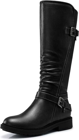 SHIBEVER Women's Knee High Boots Comfortable Round Toe Low Heel Tall Booties with Side Zipper Fall Winter Dressy Shoes in Saudi Arabia