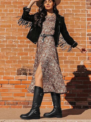 SHIBEVER Women's Knee High Boots Comfortable Round Toe Low Heel Tall Booties with Side Zipper Fall Winter Dressy Shoes in Saudi Arabia