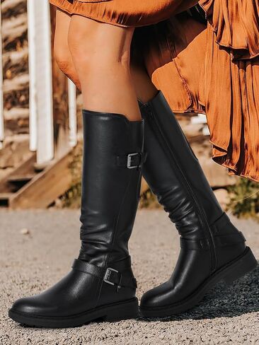 SHIBEVER Women's Knee High Boots Comfortable Round Toe Low Heel Tall Booties with Side Zipper Fall Winter Dressy Shoes in Saudi Arabia