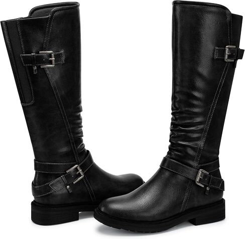 SHIBEVER Women's Knee High Boots Comfortable Round Toe Low Heel Tall Booties with Side Zipper Fall Winter Dressy Shoes in Saudi Arabia