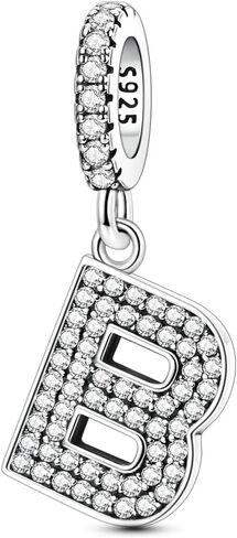 Hapour Letter 925 سحر الفضة الاسترليني مع Zirconia alphabet A-Z السحر الأولي حبات المجوهرات DIY المعلقة للأساور قلادة in Saudi Arabia