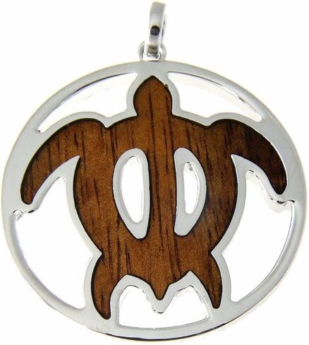 مجوهرات Arthur Koa Wood Hawaiian Scroll Circle Honu Turtle Rhodium Prass Pendant in Saudi Arabia