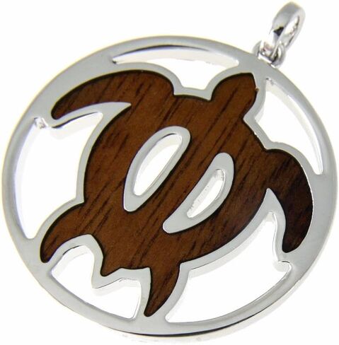 مجوهرات Arthur Koa Wood Hawaiian Scroll Circle Honu Turtle Rhodium Prass Pendant in Saudi Arabia