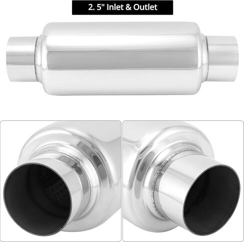 Qwork Universal 2.5 "مدخل/مخرج كاتم الصوت الفولاذ المقاوم للصدأ - 12" مباشرة من خلال التصميم ، الانتهاء مصقول in Saudi Arabia
