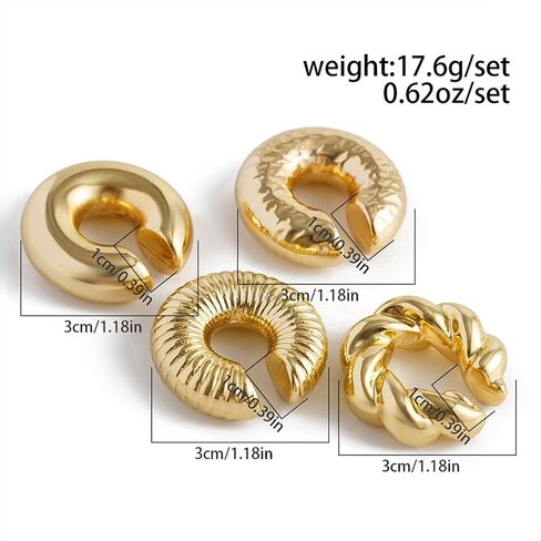 4pcs مكتنزة الذهب الأقراط أذن كبيرة للنساء ، مقطع غير ثقب ، فضية غير مثقبة ، غلاف كبير ، غلاف كبير ، هد in Saudi Arabia