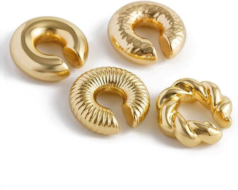 4pcs مكتنزة الذهب الأقراط أذن كبيرة للنساء ، مقطع غير ثقب ، فضية غير مثقبة ، غلاف كبير ، غلاف كبير ، هد in Saudi Arabia