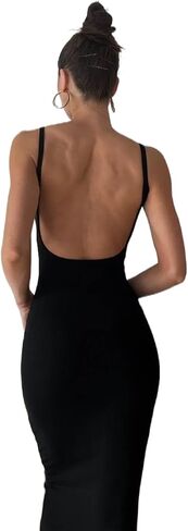 KMBANGI Women Cutout Black Backless Maxi Dress Sexy Sleeveless Cocktail Midi Dresses Bodycon Spaghetti Strap Long Dress in Saudi Arabia