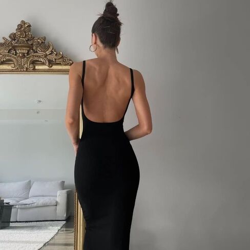 KMBANGI Women Cutout Black Backless Maxi Dress Sexy Sleeveless Cocktail Midi Dresses Bodycon Spaghetti Strap Long Dress in Saudi Arabia