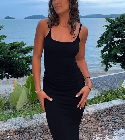 KMBANGI Women Cutout Black Backless Maxi Dress Sexy Sleeveless Cocktail Midi Dresses Bodycon Spaghetti Strap Long Dress in Saudi Arabia