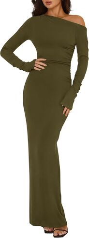 BTFBM كتف واحد فساتين طويلة الأكمام للنساء خريف 2025 Bodycon Ruched Night Out كوكتيل زفاف ضيف الفستان Maxi in Saudi Arabia