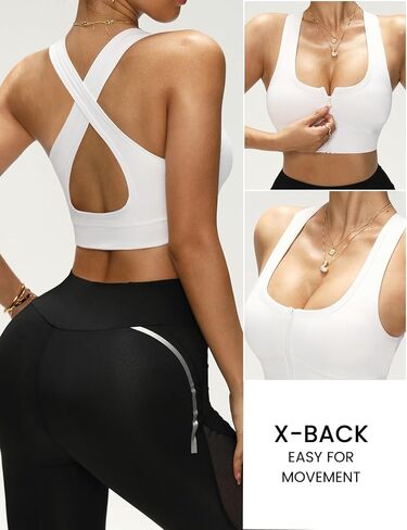 Womens Zip Front Sports Bra High-Impact Criss Cross Back Padded Strappy Bras Workout Bra with Removable Cups in Saudi Arabia