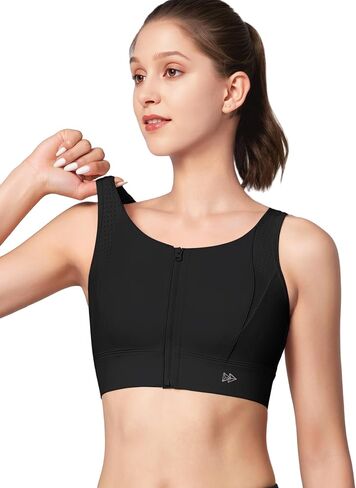 yvette Sports Bra Zipper High Impact Sports Pras for Women Plus Size Criss Cross Back دعم كامل لتمثال نصفي كبير in Saudi Arabia