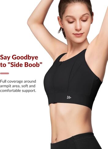 yvette Sports Bra Zipper High Impact Sports Pras for Women Plus Size Criss Cross Back دعم كامل لتمثال نصفي كبير in Saudi Arabia