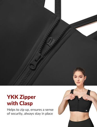 yvette Sports Bra Zipper High Impact Sports Pras for Women Plus Size Criss Cross Back دعم كامل لتمثال نصفي كبير in Saudi Arabia