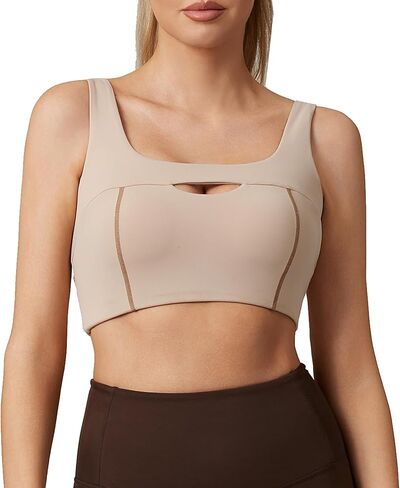 Move With You Womens Hollow Out Sports Bra- U Neck Cut Out Front Contrast Yoga Bra in Kuwait