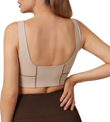 Move With You Womens Hollow Out Sports Bra- U Neck Cut Out Front Contrast Yoga Bra in Kuwait