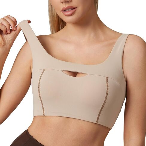 Move With You Womens Hollow Out Sports Bra- U Neck Cut Out Front Contrast Yoga Bra in Kuwait