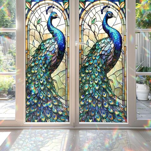 Peacock Stained Glass Window Film, Decorative Peacock Stained Glass Window Film, Peacock Stained Glass Window Film for Bathroom Shower Door Heat Anti UV in Saudi Arabia