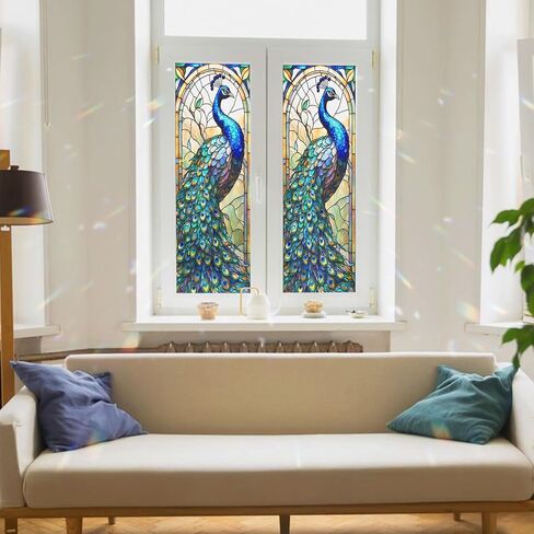 Peacock Stained Glass Window Film, Decorative Peacock Stained Glass Window Film, Peacock Stained Glass Window Film for Bathroom Shower Door Heat Anti UV in Saudi Arabia