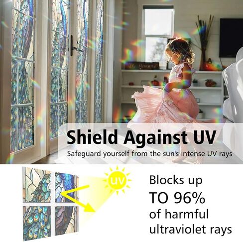 Peacock Stained Glass Window Film, Decorative Peacock Stained Glass Window Film, Peacock Stained Glass Window Film for Bathroom Shower Door Heat Anti UV in Saudi Arabia