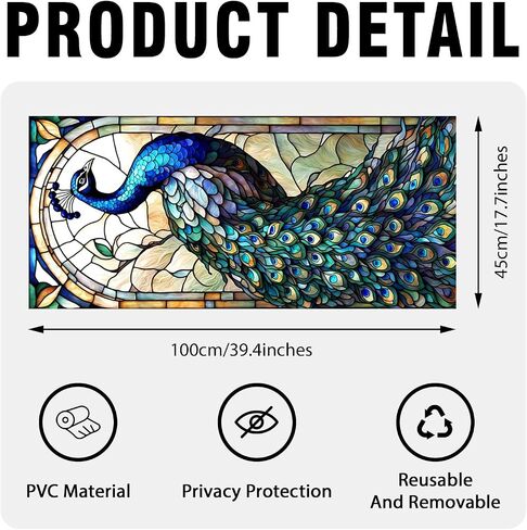 Peacock Stained Glass Window Film, Decorative Peacock Stained Glass Window Film, Peacock Stained Glass Window Film for Bathroom Shower Door Heat Anti UV in Saudi Arabia