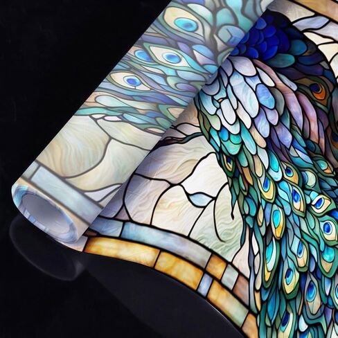 Peacock Stained Glass Window Film, Decorative Peacock Stained Glass Window Film, Peacock Stained Glass Window Film for Bathroom Shower Door Heat Anti UV in Saudi Arabia
