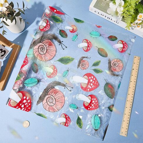 GORGECRAFT 39.4x17 Inch Colorful Mushroom Rainbow Window Privacy Film Snail 3D Stained Window Glass Covering Decorative Window Cling Non-Adhesive Static UV Resistant Decals Sticker for Room Home in Saudi Arabia