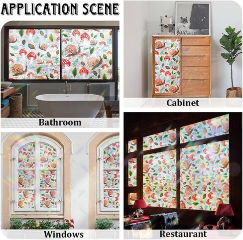 GORGECRAFT 39.4x17 Inch Colorful Mushroom Rainbow Window Privacy Film Snail 3D Stained Window Glass Covering Decorative Window Cling Non-Adhesive Static UV Resistant Decals Sticker for Room Home in Saudi Arabia