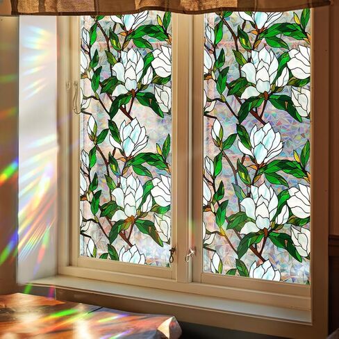 GORGECRAFT 39.4x17 Inch Colorful Mushroom Rainbow Window Privacy Film Snail 3D Stained Window Glass Covering Decorative Window Cling Non-Adhesive Static UV Resistant Decals Sticker for Room Home in Saudi Arabia