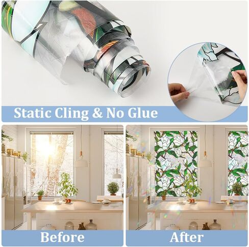 GORGECRAFT 39.4x17 Inch Colorful Mushroom Rainbow Window Privacy Film Snail 3D Stained Window Glass Covering Decorative Window Cling Non-Adhesive Static UV Resistant Decals Sticker for Room Home in Saudi Arabia