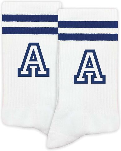 Striped Initial Socks with the Letter in Navy Blue, Socks for Adult, Teens, Men&Women Socks, Gifts for Friends, Family, etc. in Saudi Arabia