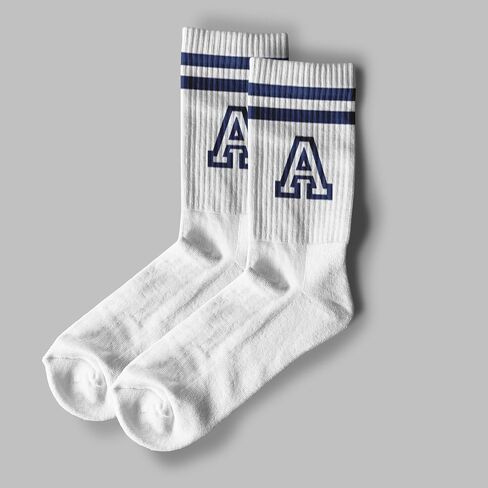 Striped Initial Socks with the Letter in Navy Blue, Socks for Adult, Teens, Men&Women Socks, Gifts for Friends, Family, etc. in Saudi Arabia