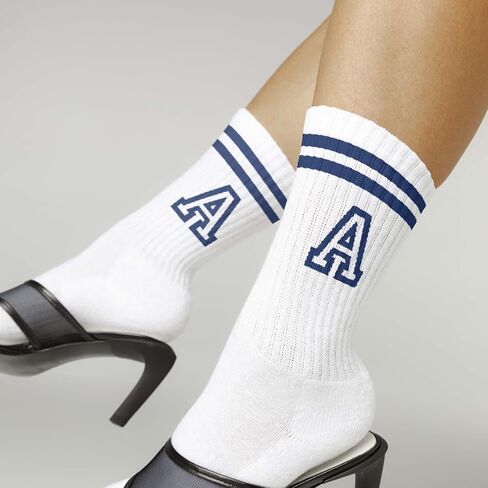 Striped Initial Socks with the Letter in Navy Blue, Socks for Adult, Teens, Men&Women Socks, Gifts for Friends, Family, etc. in Saudi Arabia