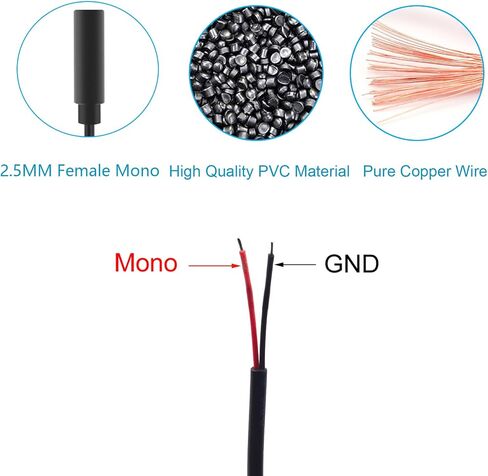 Single Short 0.3M/1FT 3.5mm 1/8" Male Plug to Bare Wire Open End Pigtail TS Mono 3.5mm 2 Pole Pigtail Extension for Audio Cable Repair in Kuwait