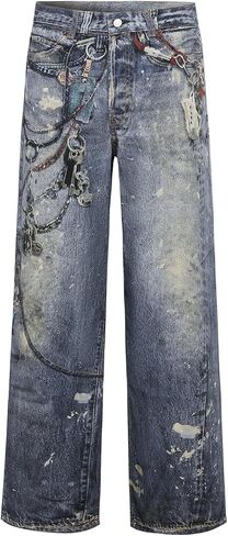 Mens 3D Digital Print High Waisted Straight Leg Casual Loose Denim Pants in Saudi Arabia