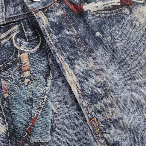 Mens 3D Digital Print High Waisted Straight Leg Casual Loose Denim Pants in Saudi Arabia