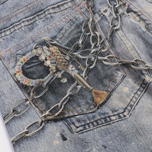 Mens 3D Digital Print High Waisted Straight Leg Casual Loose Denim Pants in Saudi Arabia
