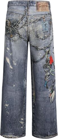 Mens 3D Digital Print High Waisted Straight Leg Casual Loose Denim Pants in Saudi Arabia