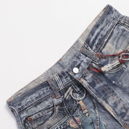 Mens 3D Digital Print High Waisted Straight Leg Casual Loose Denim Pants in Saudi Arabia