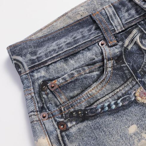 Mens 3D Digital Print High Waisted Straight Leg Casual Loose Denim Pants in Saudi Arabia