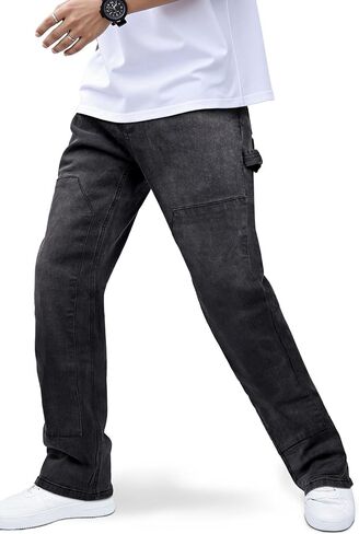 GINGTTO Men's Jeans Slim Fit Flared Stacked Denim Pants Hip Hop Streetwear in Saudi Arabia