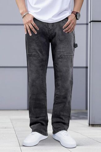GINGTTO Men's Jeans Slim Fit Flared Stacked Denim Pants Hip Hop Streetwear in Saudi Arabia