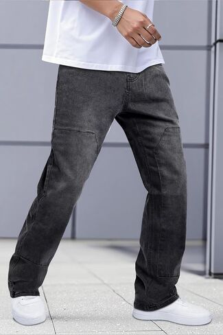 GINGTTO Men's Jeans Slim Fit Flared Stacked Denim Pants Hip Hop Streetwear in Saudi Arabia
