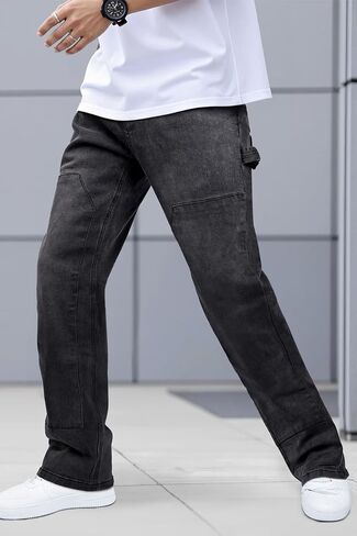 GINGTTO Men's Jeans Slim Fit Flared Stacked Denim Pants Hip Hop Streetwear in Saudi Arabia