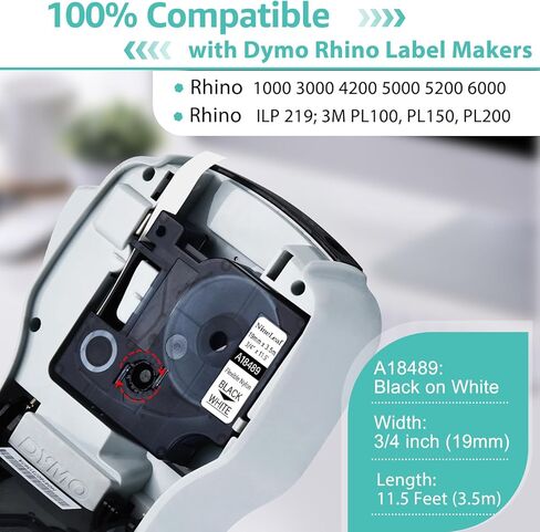NineLeaf 10 Pack Compatible for Dymo Rhino 18488 Black on White Flexible Nylon 12mm 1/2'' Label Tape Replacement with Industrial Rhino Pro 1000 3000 5200 4200 Label Makers in Kuwait