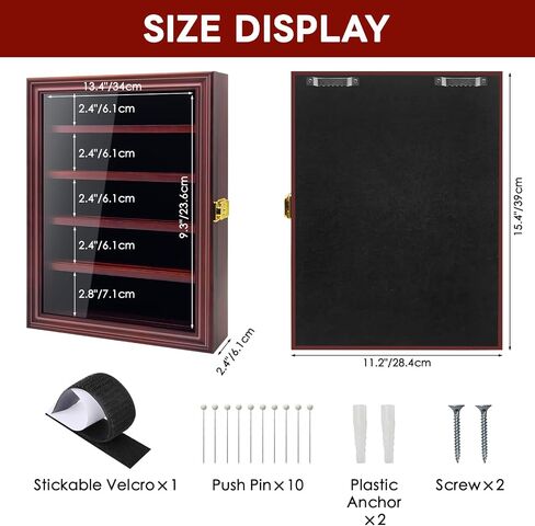 Medals Display Case Wall Frame for Collector, Military Challenge Coins Holder, Military Pins, Lockable Shadow Box with Removable Shelves Red in Saudi Arabia
