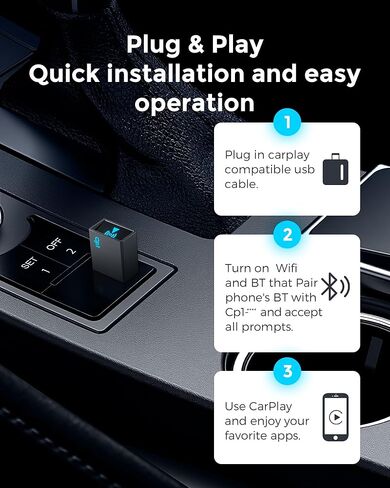 محول CarPlay اللاسلكي لـ iPhone ، بسهولة الترقية السلكية إلى carplay اللاسلكية ، Super Compact ، لا تأخر ، اتصال مستقر Carplay Dongle لـ iPhone iOS 10+ وسيارة من 2018+ ، النوع C. in Kuwait