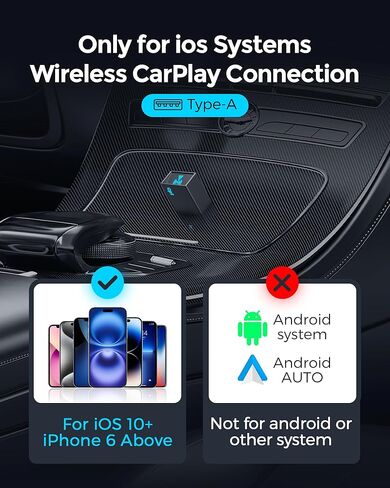 محول CarPlay اللاسلكي لـ iPhone ، بسهولة الترقية السلكية إلى carplay اللاسلكية ، Super Compact ، لا تأخر ، اتصال مستقر Carplay Dongle لـ iPhone iOS 10+ وسيارة من 2018+ ، النوع C. in Kuwait